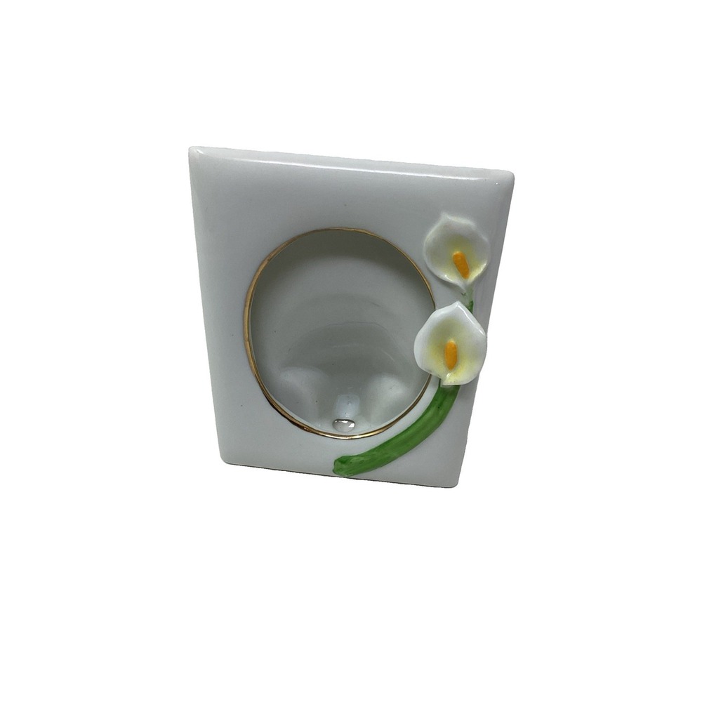 Vtg Otagiri Porcelain Picture Frame White Lilies Japan 3.5"x2.5" Photo